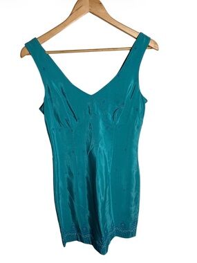 NWT 1990s All That Jazz green& blue floral v neck mini dress size 5/6